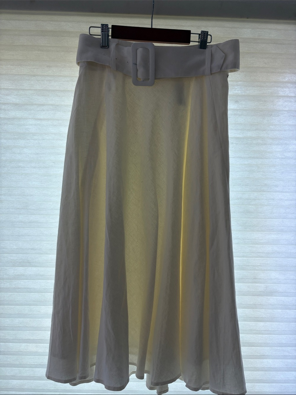 Belted A-Line Midi Skirt in Light Cream